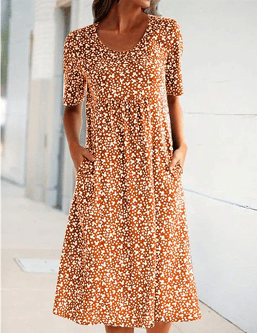 Casual Women Scoop Neck Floral Dress (with pockets)