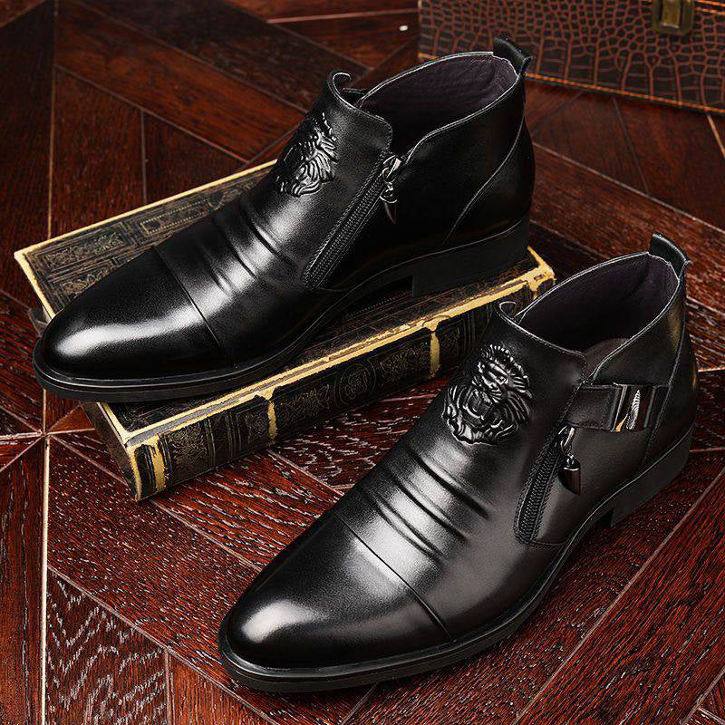🔥Men's Embossed Ankle Boots Dual Side Zipper Trendy Boots! 👞