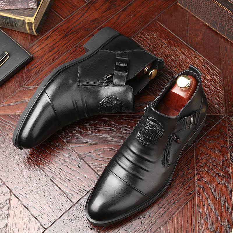 🔥Men's Embossed Ankle Boots Dual Side Zipper Trendy Boots! 👞