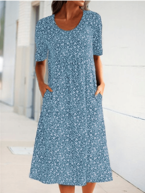 Casual Women Scoop Neck Floral Dress (with pockets)