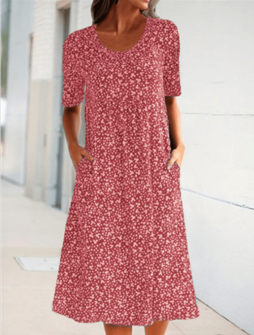 Casual Women Scoop Neck Floral Dress (with pockets)