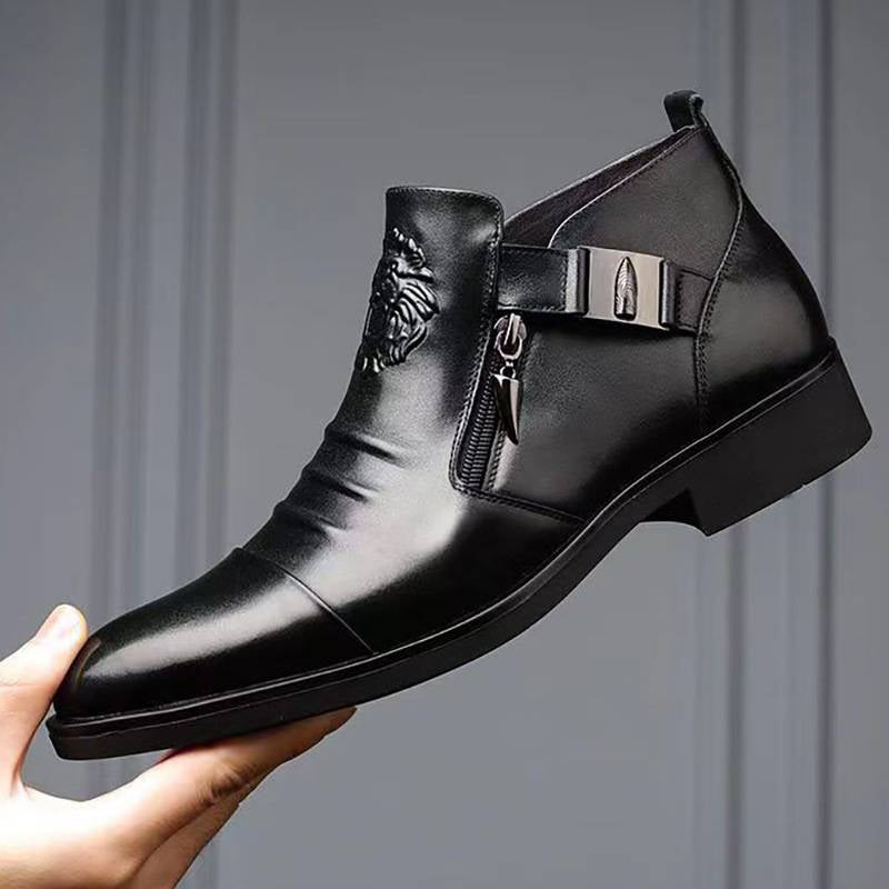 🔥Men's Embossed Ankle Boots Dual Side Zipper Trendy Boots! 👞