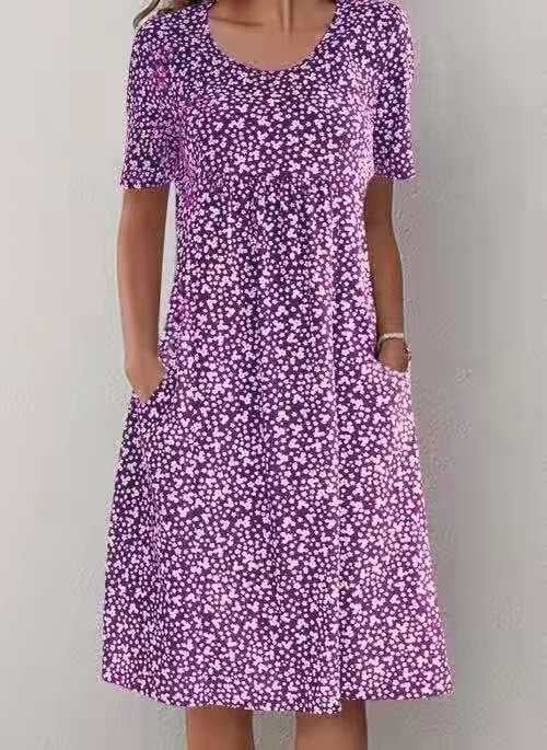 Casual Women Scoop Neck Floral Dress (with pockets)