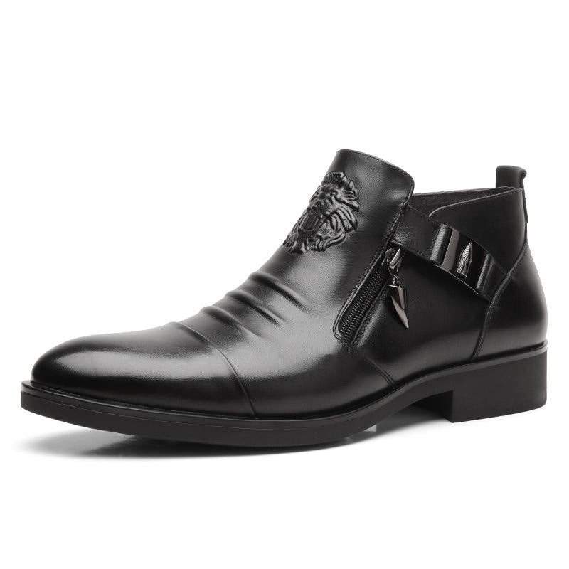 🔥Men's Embossed Ankle Boots Dual Side Zipper Trendy Boots! 👞