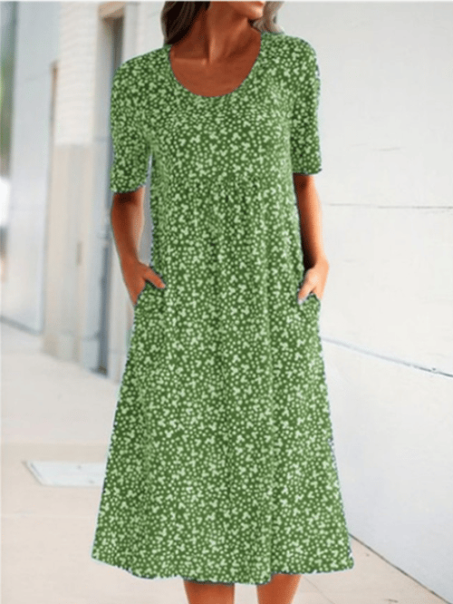 Casual Women Scoop Neck Floral Dress (with pockets)