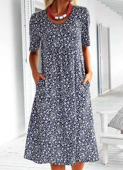 Casual Women Scoop Neck Floral Dress (with pockets)