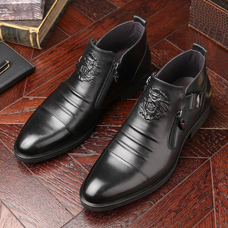 🔥Men's Embossed Ankle Boots Dual Side Zipper Trendy Boots! 👞