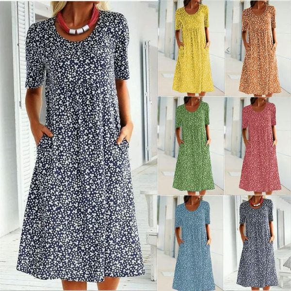 Casual Women Scoop Neck Floral Dress (with pockets)