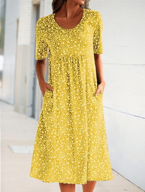Casual Women Scoop Neck Floral Dress (with pockets)