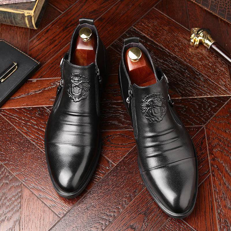 🔥Men's Embossed Ankle Boots Dual Side Zipper Trendy Boots! 👞