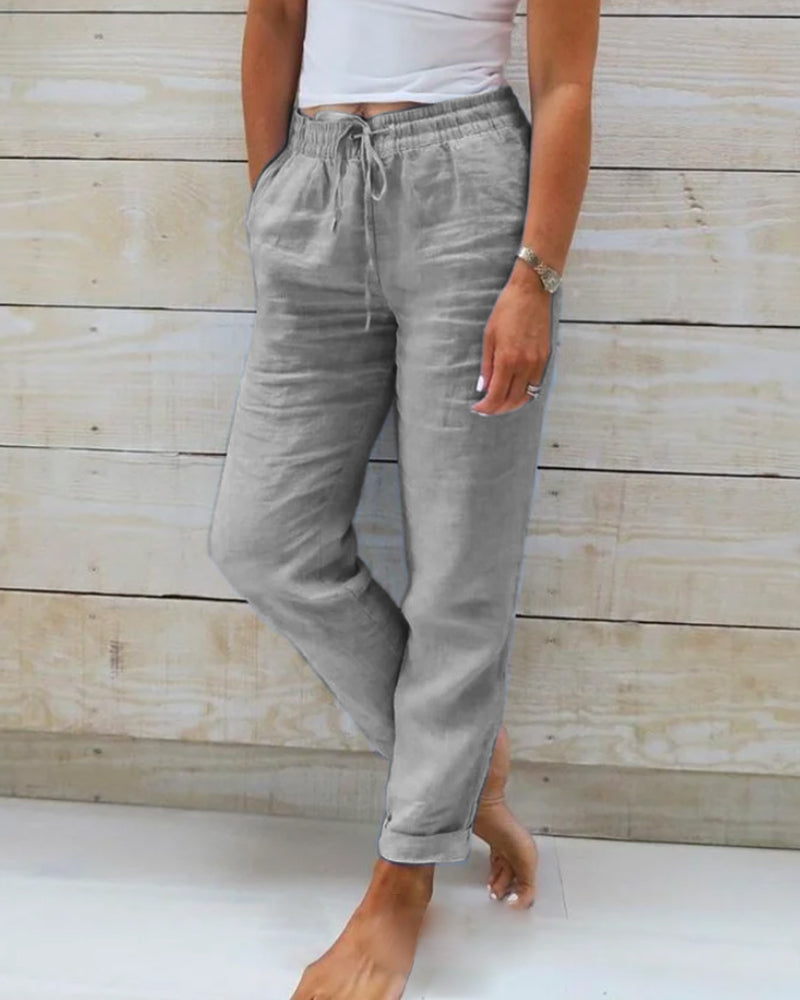 🌸Women's Elastic Waist Cotton Linen Casual Pants