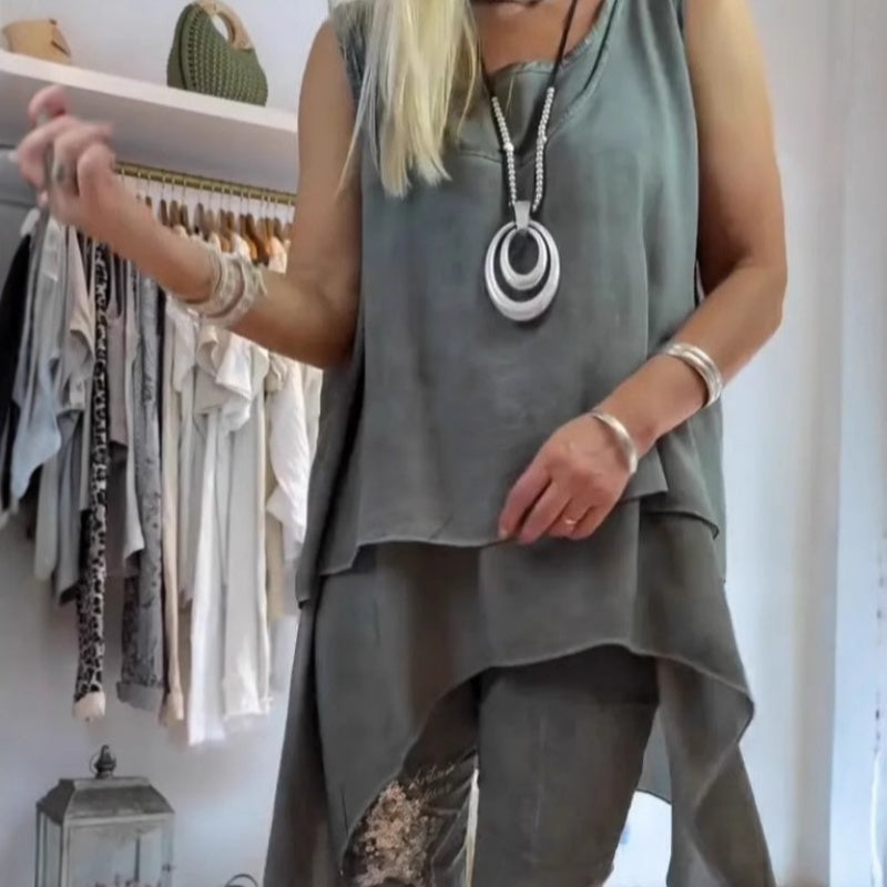 🌸Women’s Sleeveless Tops & Print Pants Two-Piece Set