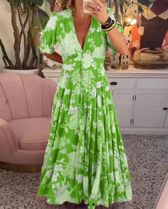 Hot Sale💃V-neck Floral Loose Maxi Dress