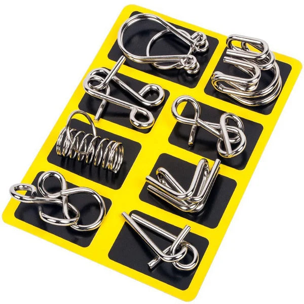Metal Puzzle Ring Set (8-Piece) Blue Edition Brain Teaser Game