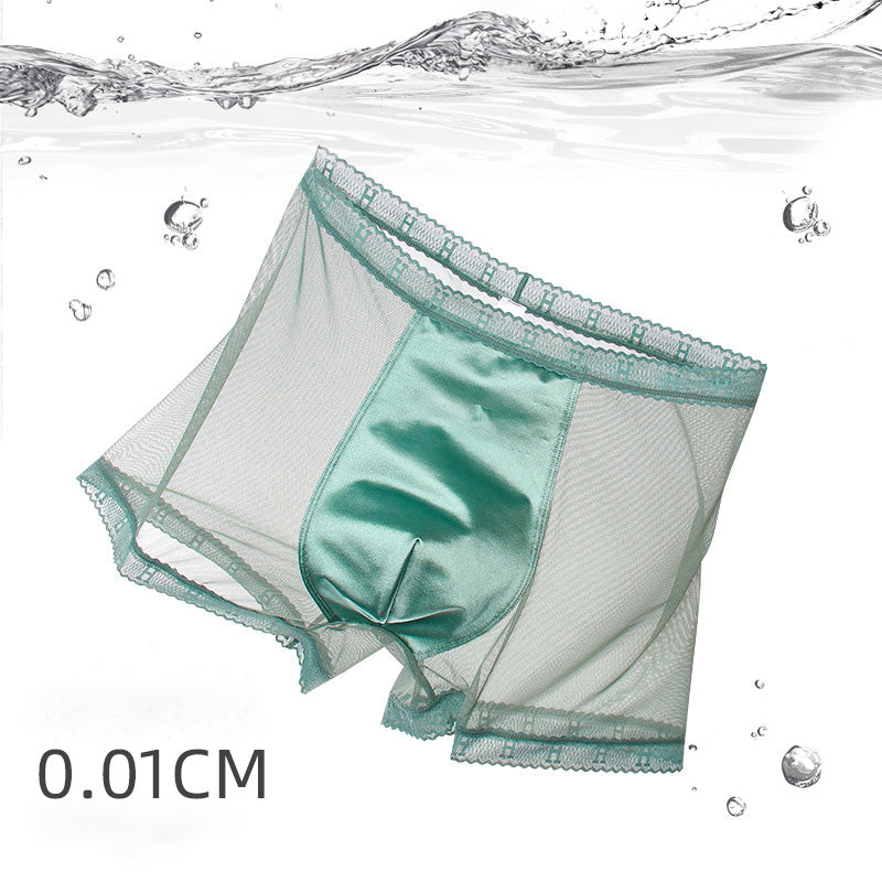 【Buy 3 Get 1 Free】Men's High-End Satin Luxury Lace Breathable Mesh Seamless Antibacterial Boxer Briefs