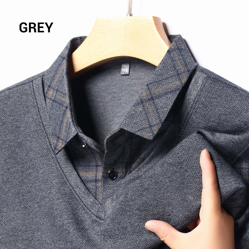 Men's Fake Two Piece Lapel Long-Sleeve Tops