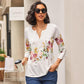 Women's Floral Button V-Neck Pleated 3/4 Sleeve T-Shirt
