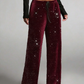 🖤Women's Glitter Fashion Adjustable Drawstring Slimming Elastic Waist Straight-Leg Pants