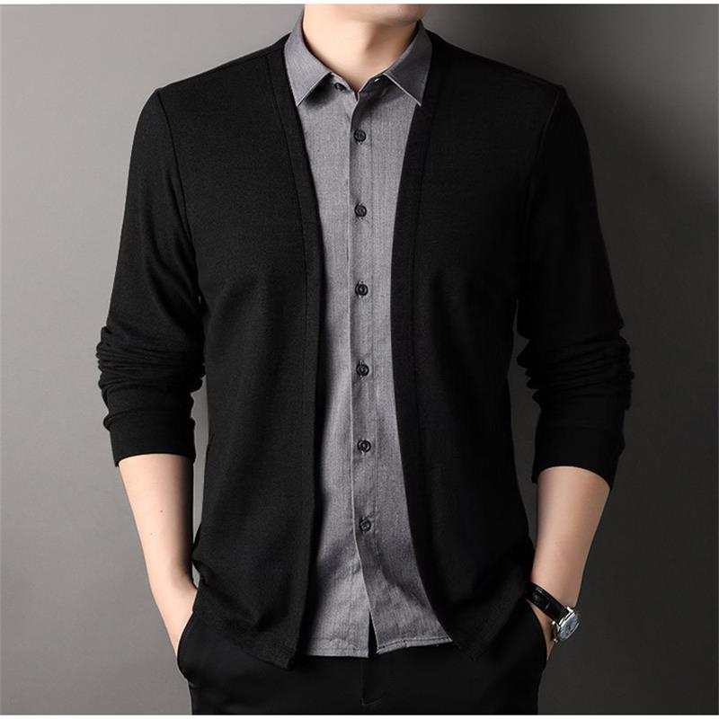 Men's Fake Two Piece Shirt Collar Knitted Cardigan