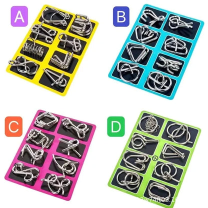 Metal Puzzle Ring Set (8-Piece) Blue Edition Brain Teaser Game