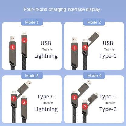 4-in-1 [60W Fast Charging & Data Sync] Flat Braided Anti-Tangle Charger Cord with Velcro