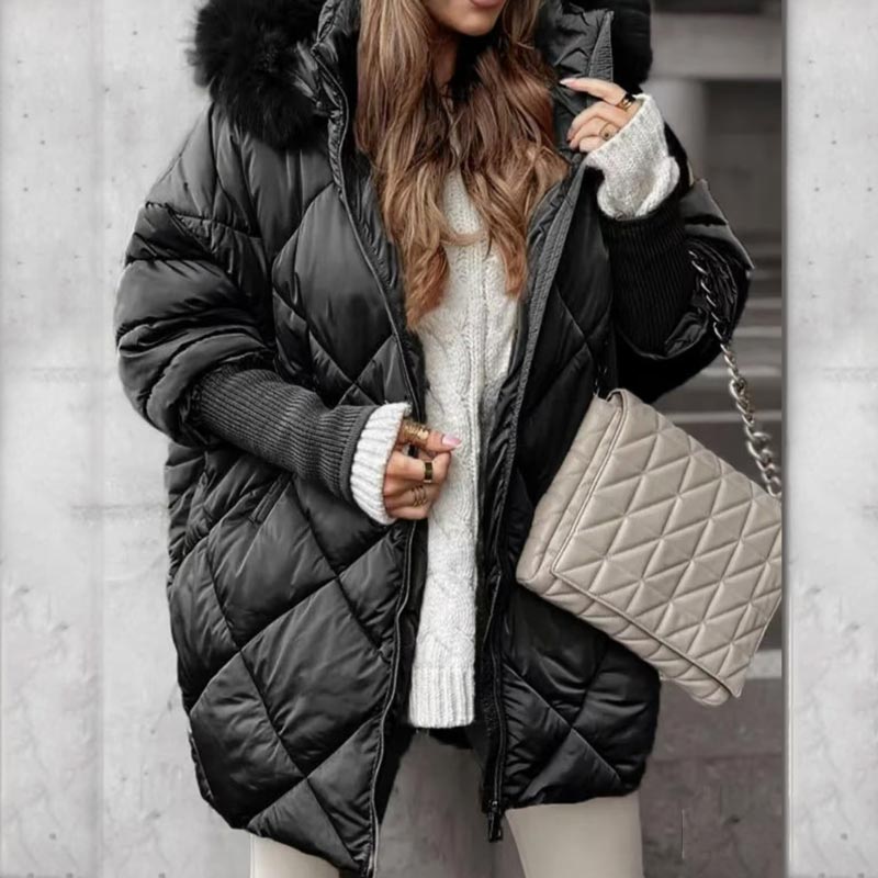 ❄️Winter Specials❄️ Women’s Mid-length Parka Coat with Knit Sleeves Patchwork