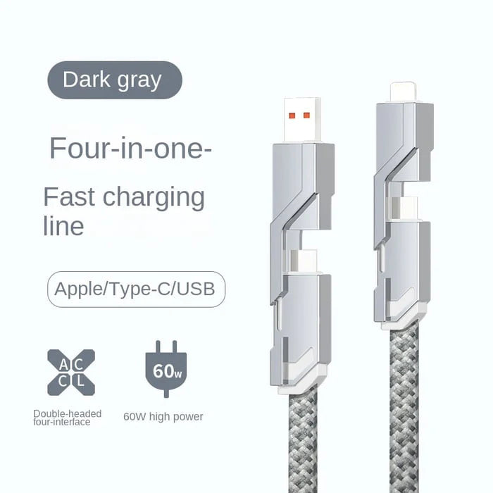 4-in-1 [60W Fast Charging & Data Sync] Flat Braided Anti-Tangle Charger Cord with Velcro