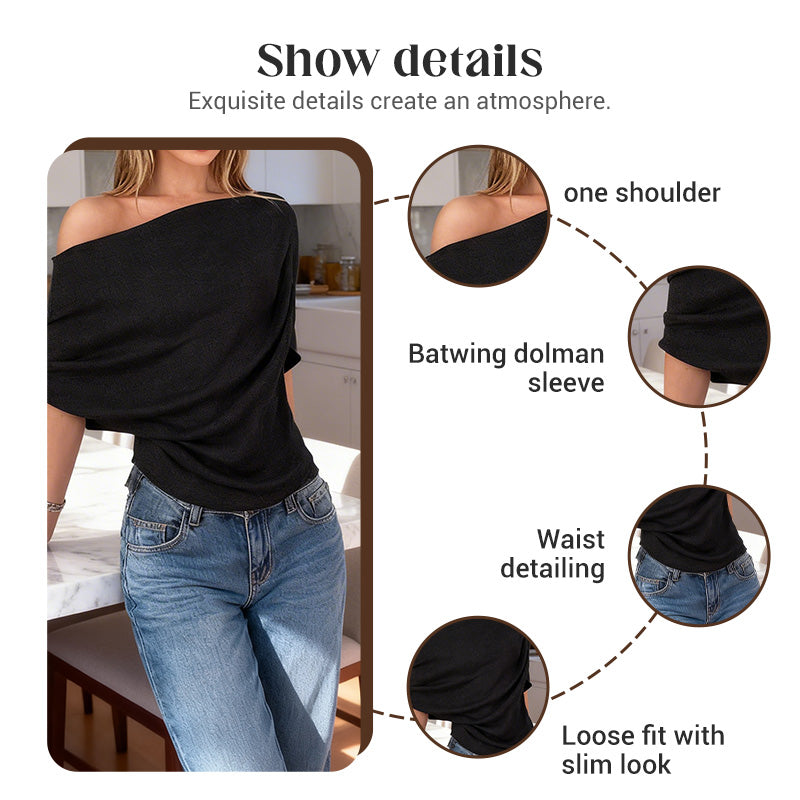 Women's Asymmetrical Off-Shoulder Batwing Sleeve Top👚