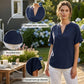 💎 Fashion Loose Short Sleeve Top – Notched V-Neck, Asymmetrical Hem & Lightweight Fabric (5 Colors, S–2XL) 👕🌸