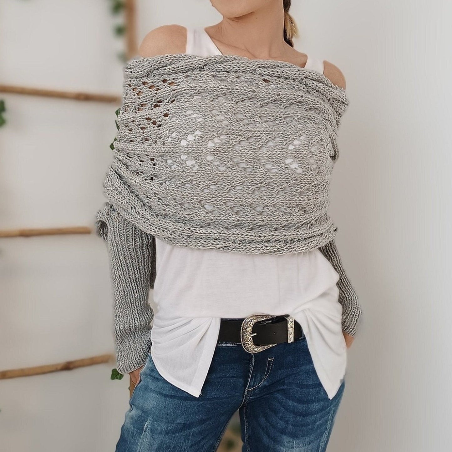 Women’s Knitted Cut-Out Shawl Poncho Wrap