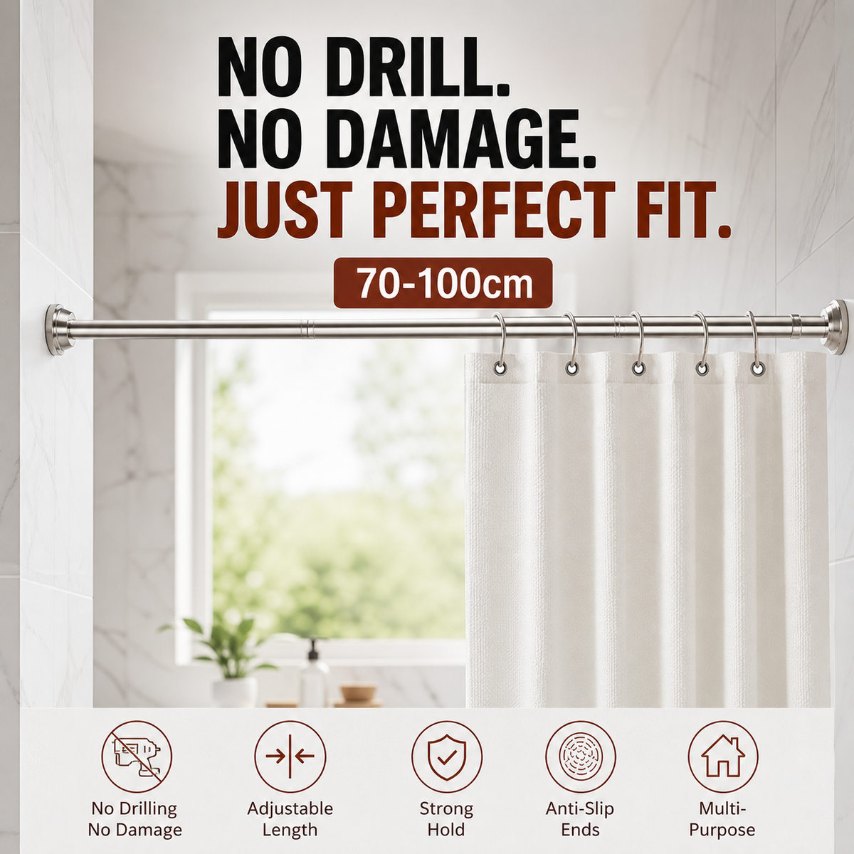 🛏️ 🔧 Adjustable No-Drill Tension Rod – Damage-Free Install, Anti-Slip & Multi-Purpose, Max 15KG Load 🏠