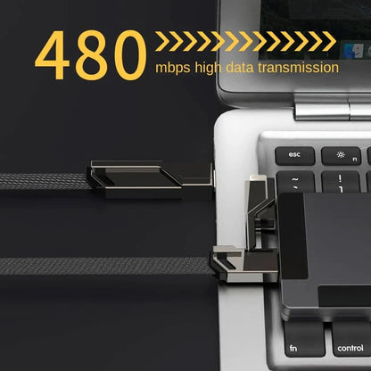 4-in-1 [60W Fast Charging & Data Sync] Flat Braided Anti-Tangle Charger Cord with Velcro