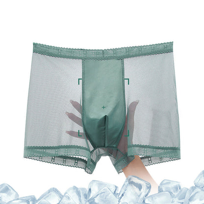 【Buy 3 Get 1 Free】Men's High-End Satin Luxury Lace Breathable Mesh Seamless Antibacterial Boxer Briefs