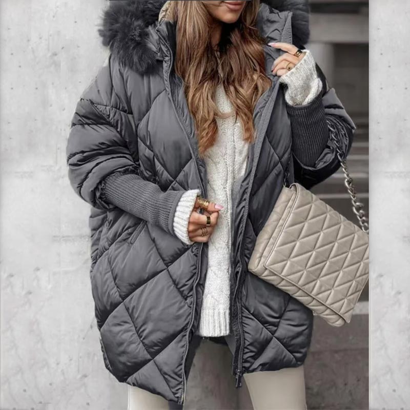 ❄️Winter Specials❄️ Women’s Mid-length Parka Coat with Knit Sleeves Patchwork