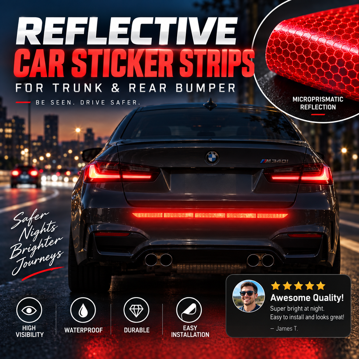 🚗 Reflective Car Sticker Strips for Trunk & Rear Bumper