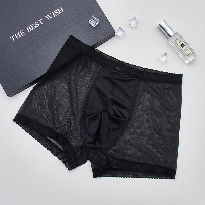 【Buy 3 Get 1 Free】Men's High-End Satin Luxury Lace Breathable Mesh Seamless Antibacterial Boxer Briefs