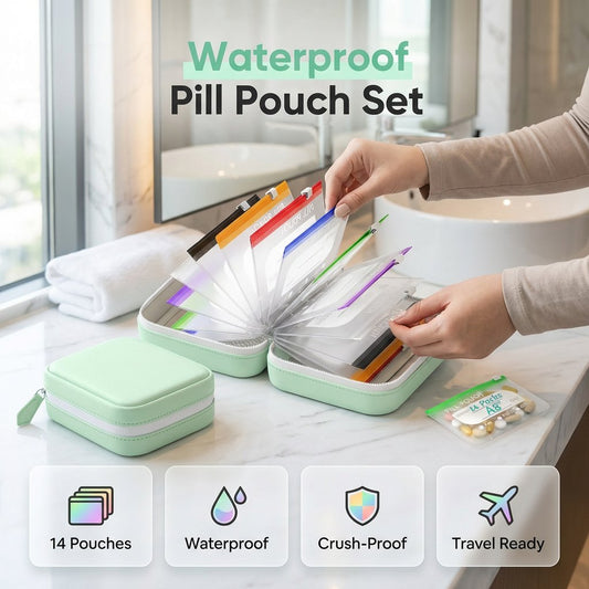 💊A8 Waterproof Pill Pouch Set – 7 to 14 Days of Meds & Vitamins💧Waterproof & Crush-Resistant Shell