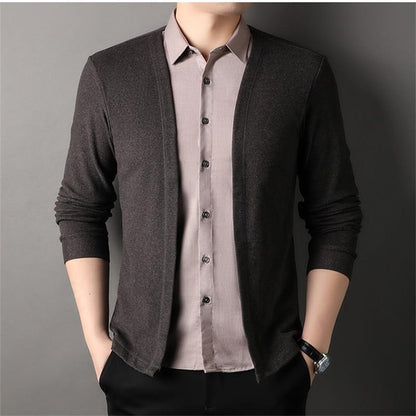 Men's Fake Two Piece Shirt Collar Knitted Cardigan