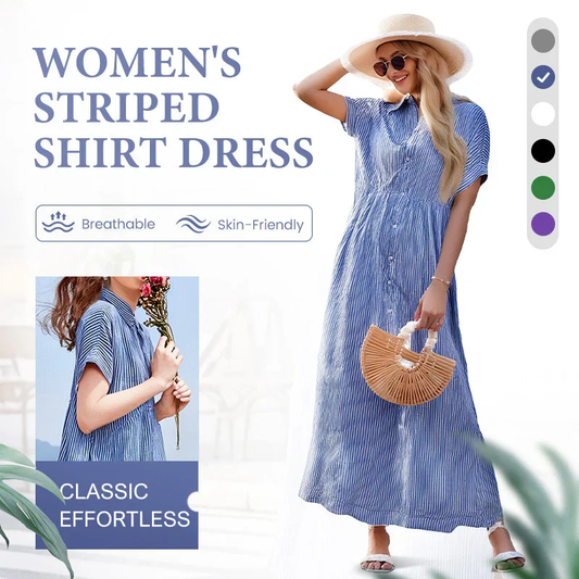 🔥Striped Lapel Button Down Shirt Dress | With Functional Pockets