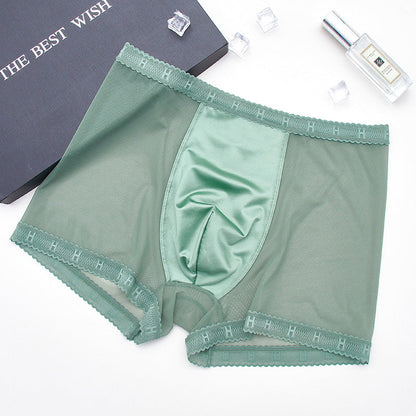 【Buy 3 Get 1 Free】Men's High-End Satin Luxury Lace Breathable Mesh Seamless Antibacterial Boxer Briefs