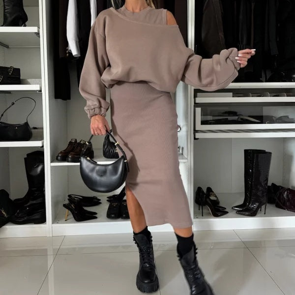 🔥Women's Sweatshirt & Sleeveless Dress 2-Piece Set