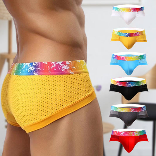 Men's Sexy Low Waist Color Edge Breathable Mesh Briefs