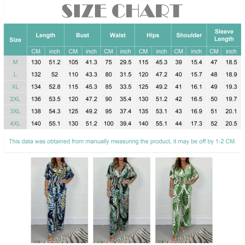 🌹Women's Summer Fashion Leaf Print Plus Size Bodysuit with Elastic Waist