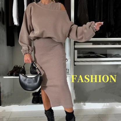 🔥Women's Sweatshirt & Sleeveless Dress 2-Piece Set