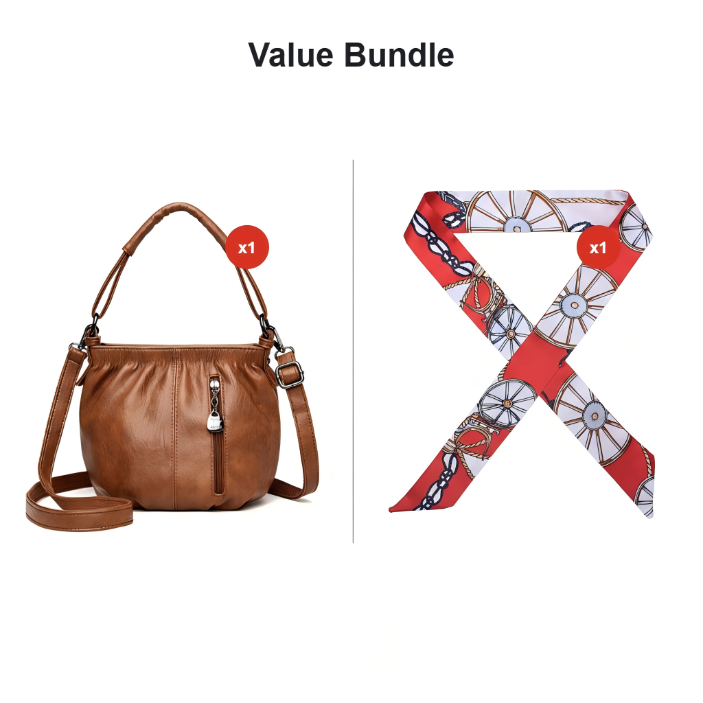 Casual Pleated Bucket Soft Leather Handbag Shoulder Bag