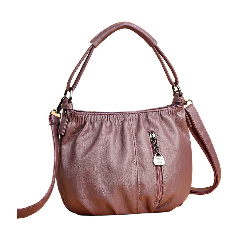 Casual Pleated Bucket Soft Leather Handbag Shoulder Bag