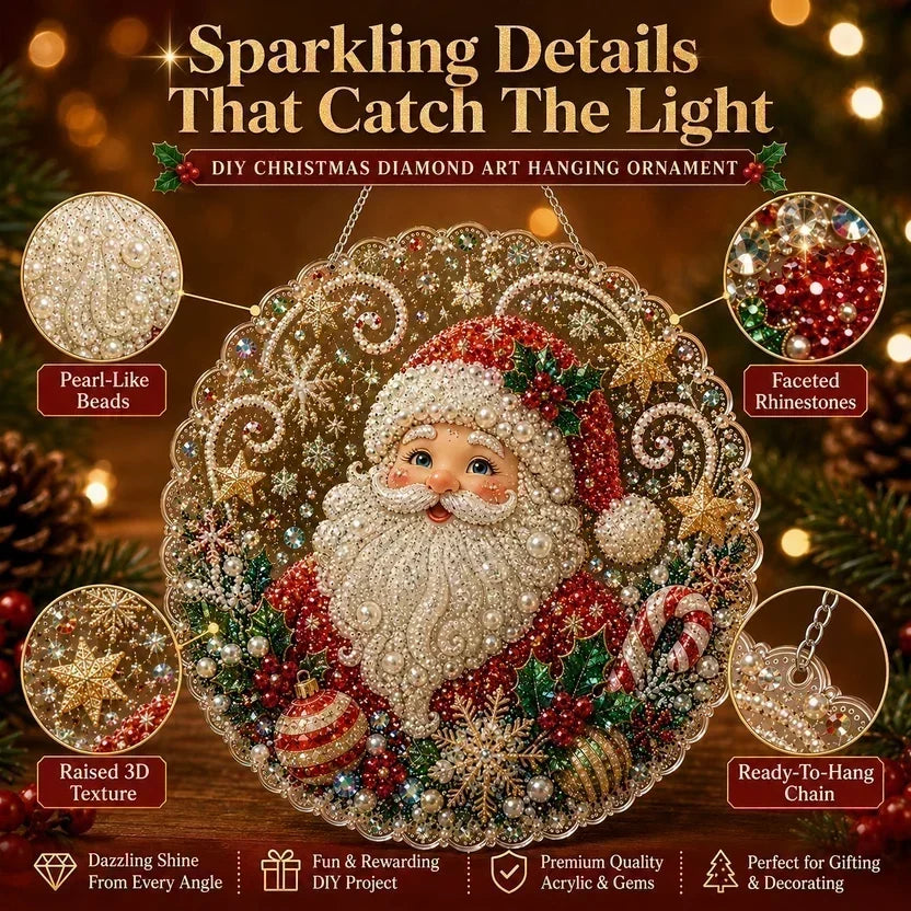 🎄Christmas Pearl Diamond Art Hanging Ornament Kit | Resistant Non-Fading Pearl Beads DIY Handmade Holiday Hanging Decor 🎅💎