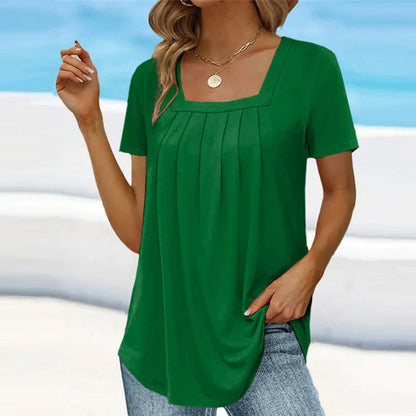 Square Neck Solid Color Short Sleeve T-Shirt - Chic & Elegant Style