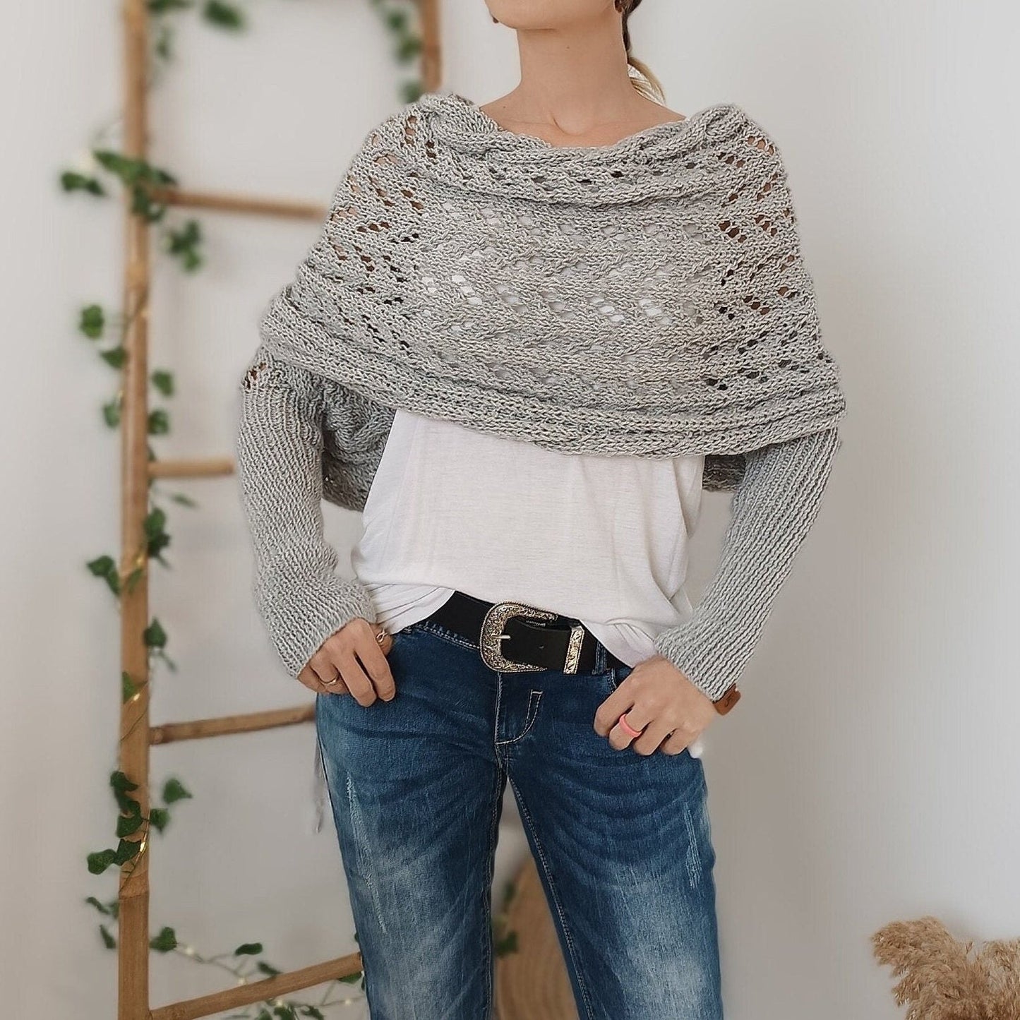 Women’s Knitted Cut-Out Shawl Poncho Wrap