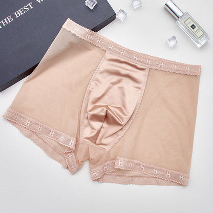 【Buy 3 Get 1 Free】Men's High-End Satin Luxury Lace Breathable Mesh Seamless Antibacterial Boxer Briefs